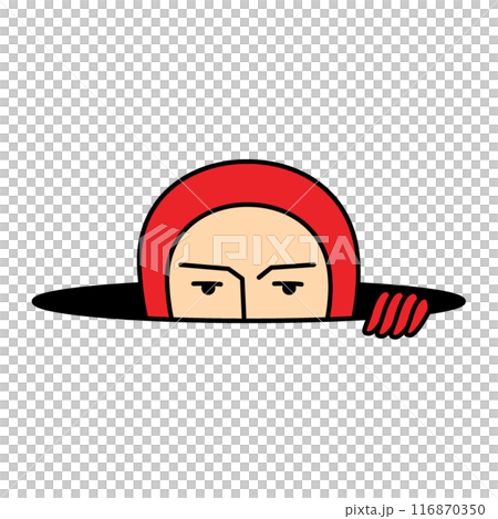 A person in full body tights peeking out of a hole 116870350