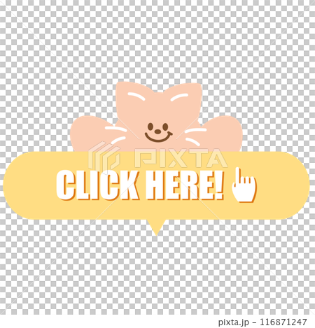 CLICK HERE tag with cat for online shopping, marketing, promotion, sticker, banner, special price, discount, social media, print, ad template, sign, symbol, campaign, web, mobile, animal, button 116871247