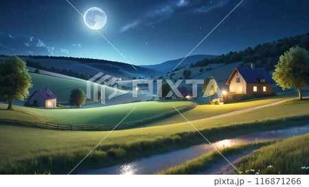 月夜の草原の風景 116871266