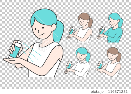 体にスプレーを吹きかける女性のシンプルなイラスト 体にスプレーを吹きかける女性のシンプルなイラスト 116871281