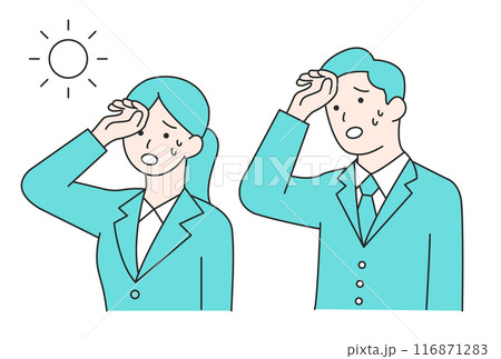 暑がる女性と男性のシンプルなイラスト 暑がる女性と男性のシンプルなイラスト 116871283