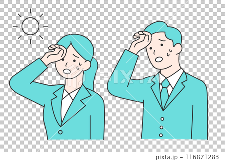 A simple illustration of a man and woman feeling hot 116871283