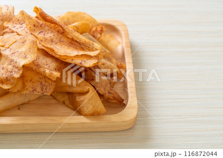Taro Chips - fried or baked sliced taro Taro Chips - fried or baked sliced taro 116872044