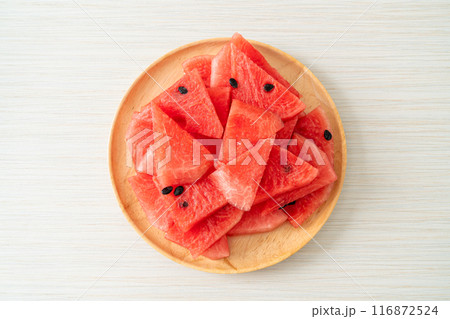 fresh watermelon sliced on plate fresh watermelon sliced on plate 116872524