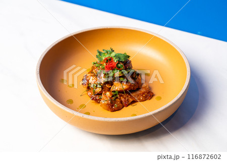 spicy grilled pork larb salad spicy grilled pork larb salad 116872602