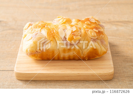 taro toast bread on wood board taro toast bread on wood board 116872626