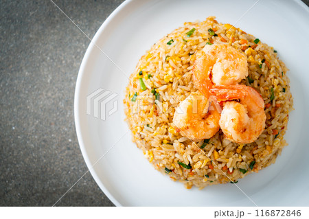 fried shrimps fried rice on plate fried shrimps fried rice on plate 116872846