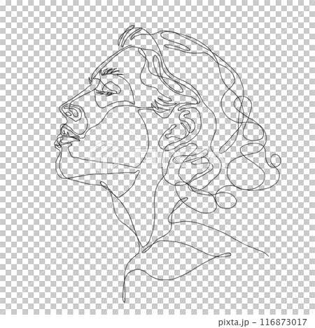 line art drawing of a Beautiful Woman's face.  female models on white background 116873017