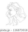 line art drawing of a Beautiful Woman's face.  female models on white background 116873018