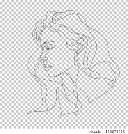 line art drawing of a Beautiful Woman's face.  female models on white background 116873018