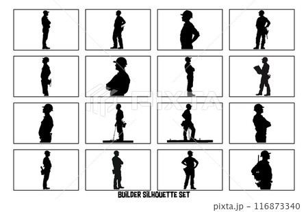 Builder Silhouette - Construction Worker Icon and Clipart Illustration 116873340