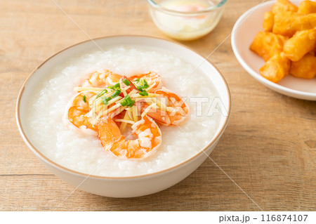 Congee with shrimps and fresh ginger 116874107