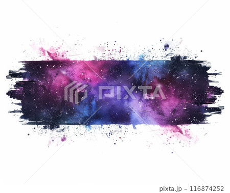 Grunge brushed splash banner, watercolor gradient painted galaxy colored background with white stars. Futuristic cosmic design 116874252