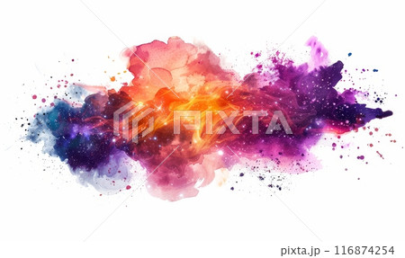 Grunge brushed splash banner, watercolor gradient painted galaxy colored background with white stars. Futuristic cosmic design 116874254