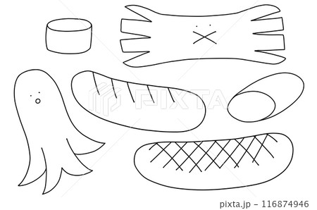ゆるめシンプルなカットウインナーセット　線画 116874946
