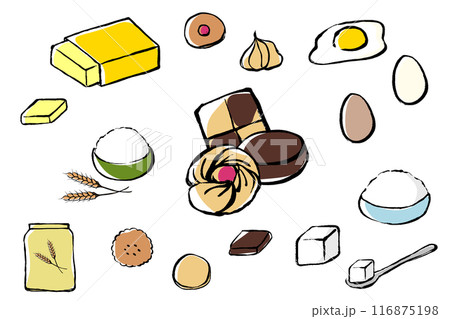 筆タッチのクッキーづくりの材料のイラストセット 116875198