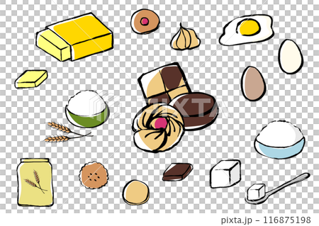 筆タッチのクッキーづくりの材料のイラストセット 116875198
