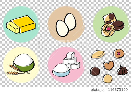 筆タッチのクッキーづくりの材料のイラストセット 116875199