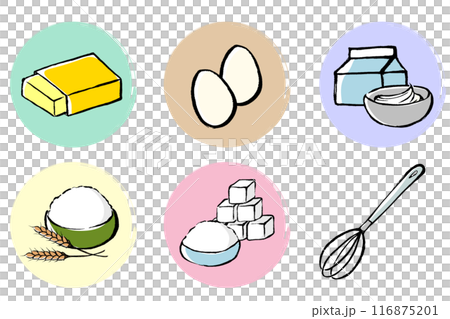 筆タッチのお菓子づくりの材料のイラストセット 116875201