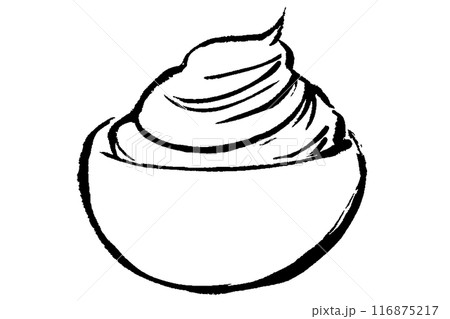 筆タッチのボウルに入ったホイップクリームのモノクロ線画イラスト 116875217