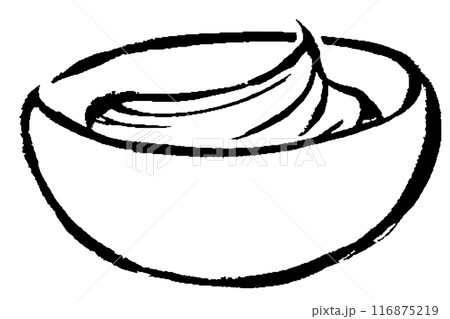 筆タッチのボウルに入ったホイップクリームのモノクロ線画イラスト 116875219