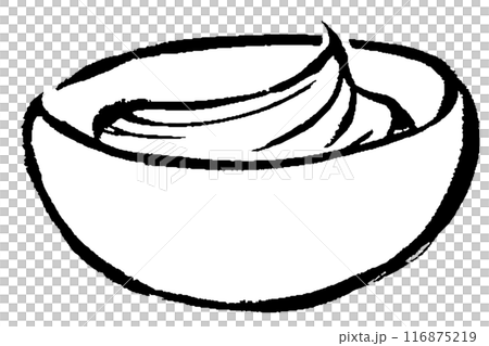 筆タッチのボウルに入ったホイップクリームのモノクロ線画イラスト 116875219