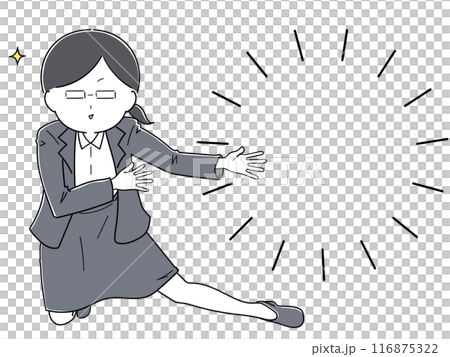 Please take a look! A female office worker guides the visitors with all her might (with concentrated lines) 116875322