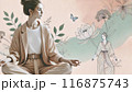 おしゃれなインテリアでリラックスするヨガポーズの女性 116875743