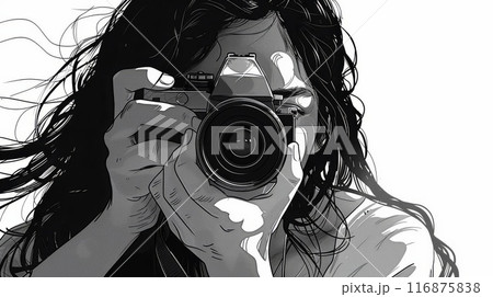 写真を撮る女性	 116875838