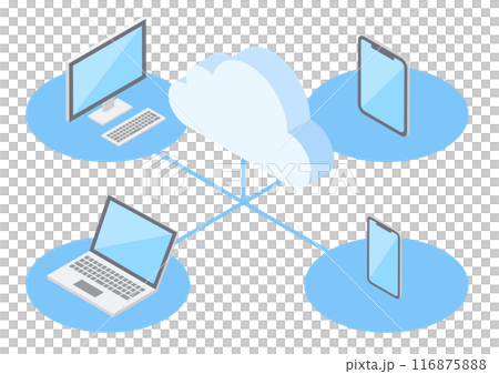マルチデバイスをイメージしたアイソメトリックイラスト マルチデバイスをイメージしたアイソメトリックイラスト 116875888