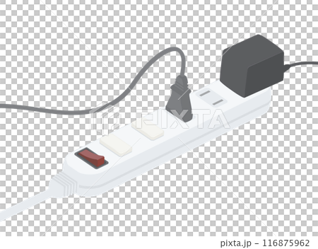 コンセントプラグやキャップが差し込まれた電源タップのイラスト 116875962