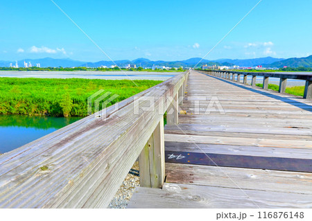 歴史感じる木造橋　蓬莱橋 116876148