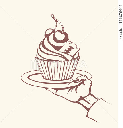 Vector drawing. The hand offers a treacherous treat 116876441