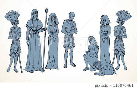 Vector drawing. Egyptian man bow befor pharaoh 116876461