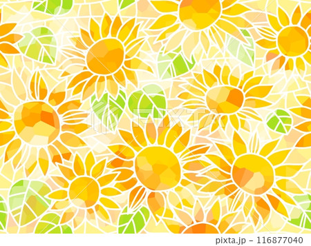 ヒマワリのステンドグラスのシームレスパターン　D-2 116877040