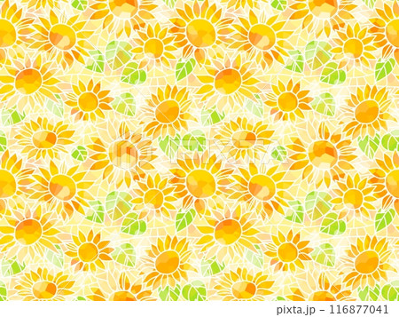 ヒマワリのステンドグラスのシームレスパターン　D-2' 116877041