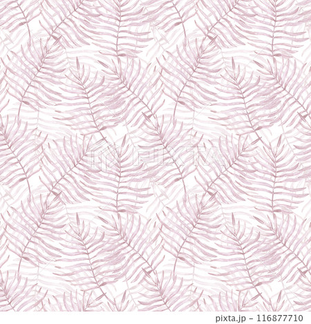 Hand drawn watercolor grey monochrome palm tree leaves seamless pattern isolated on white background. Can be used for textile, fabric and other printed products. 116877710