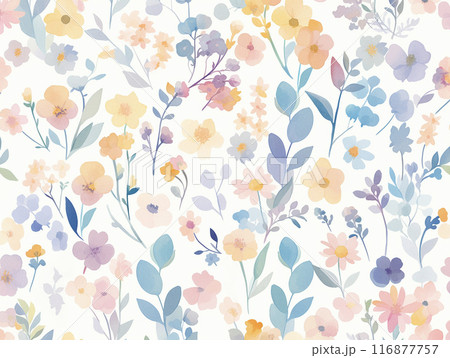 水彩で描いた花のパターン　AI画像 116877757