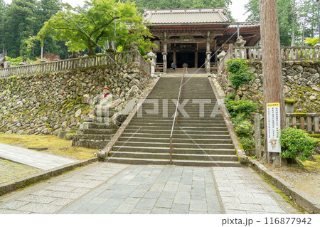 岐阜県揖斐川町 新緑の谷汲山華厳寺の本堂へ上がる階段 岐阜県揖斐川町 新緑の谷汲山華厳寺の本堂へ上がる階段 116877942