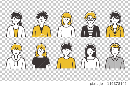 アイコン用など若い男女の人物(上半身)イラスト素材セット アイコン用など若い男女の人物(上半身)イラスト素材セット 116878143