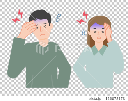 Young couple holding their heads with a headache 116878178