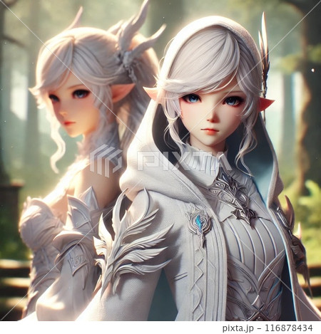 銀髪エルフの双子の女の子 116878434