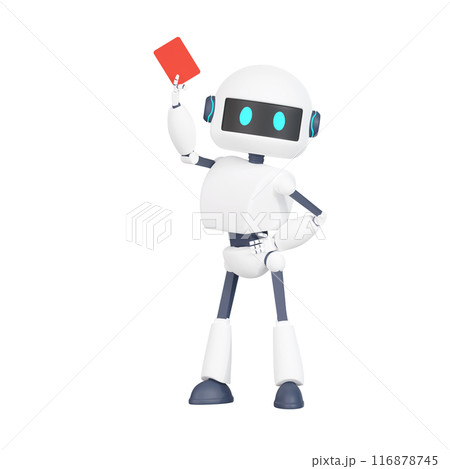 3DCG｜レッドカードを掲げて注意や警告、ペナルティを告げるロボット 116878745