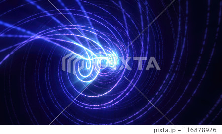 Abstract bright blue background tunnel with flying lines of energy particles and light rays 116878926