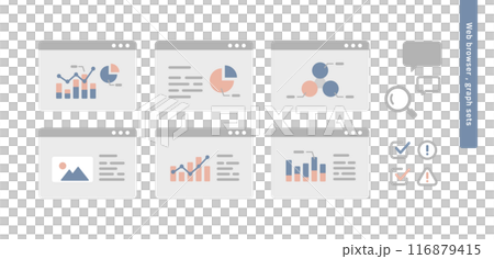 A set of graphs and business icons displayed in a web browser 116879415