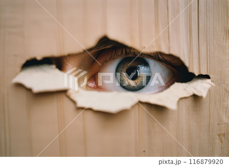 壁の穴から覗く見つめる瞳 116879920