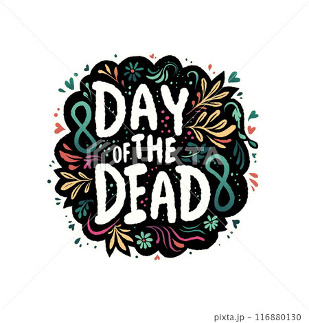 Day of the dead is a colorful and artistic design that features a flowery border and a bold font. Logo 116880130