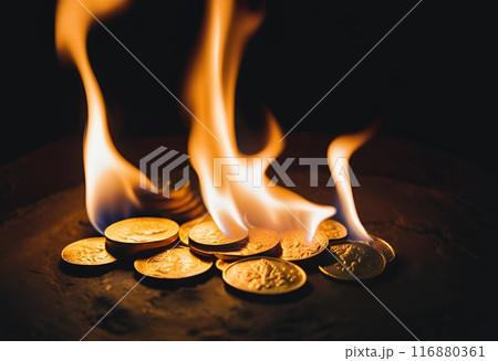 燃えている金貨 116880361