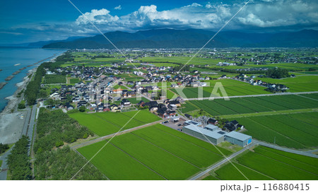 富山県入善町海岸線の洋上風力発電設備などの様子 116880415