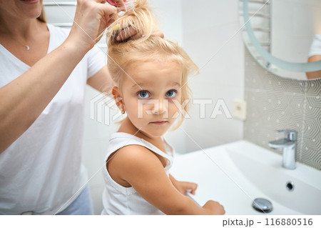 Mother and daughter child girl are combing 116880516